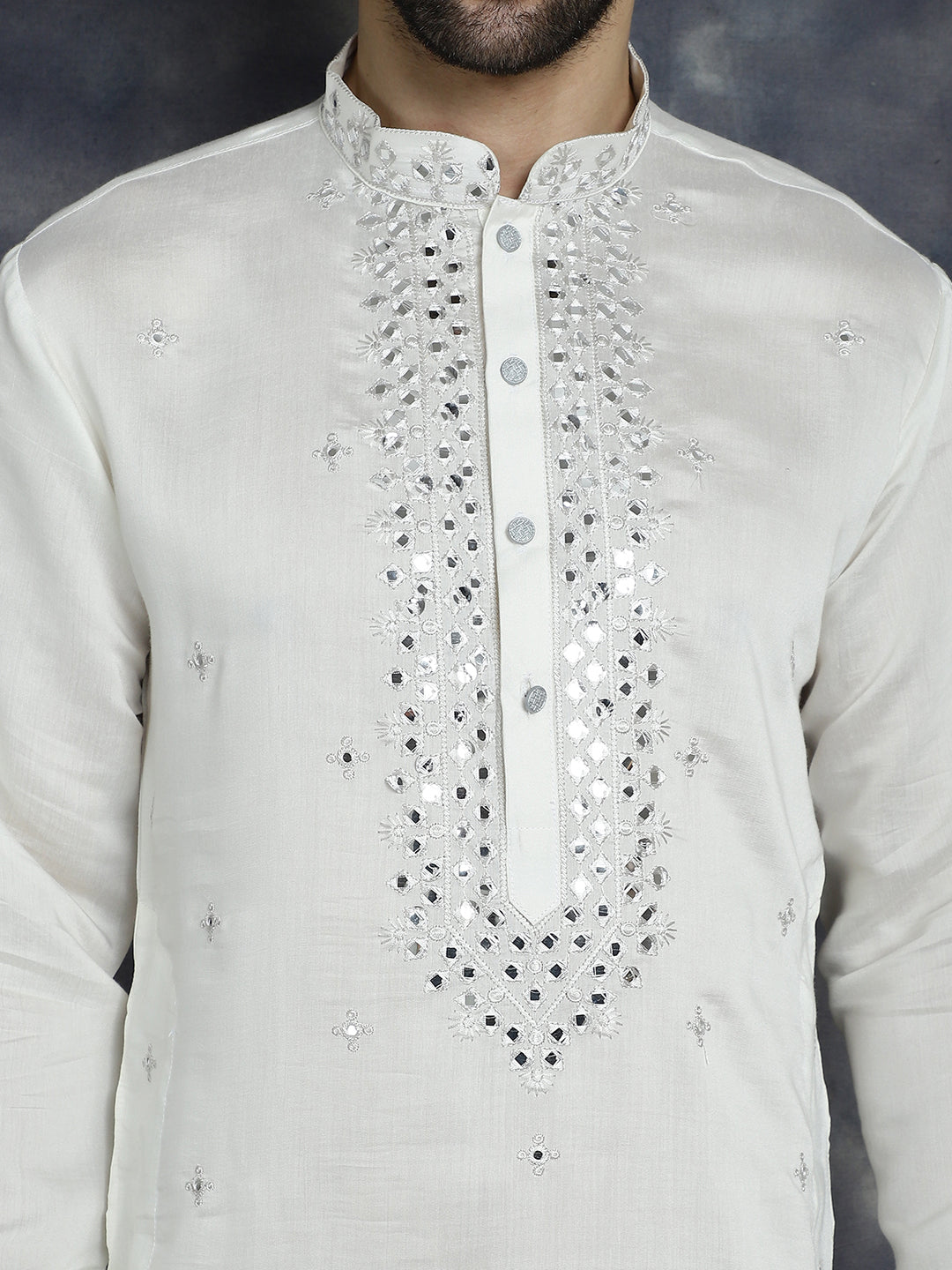 Jompers Men's Embroidered Kurta With Pyjama - White