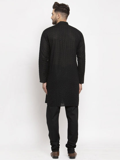Jompers Men Black Chikan Kurta Only