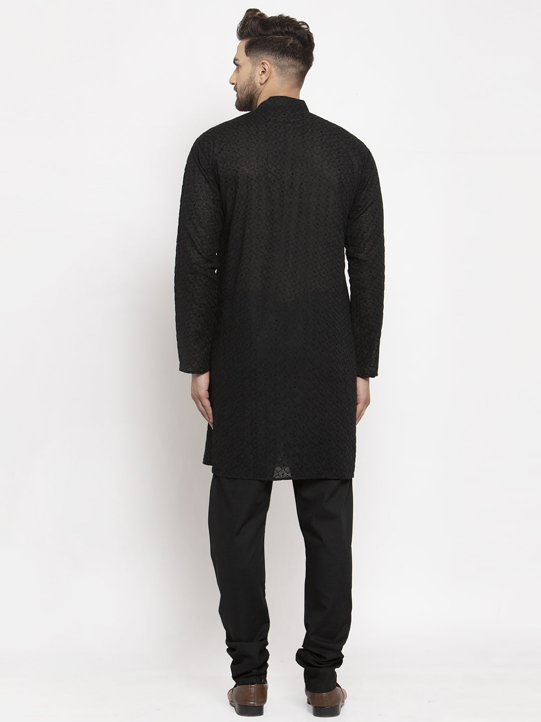 Jompers Men Black Chikan Kurta with Churidar