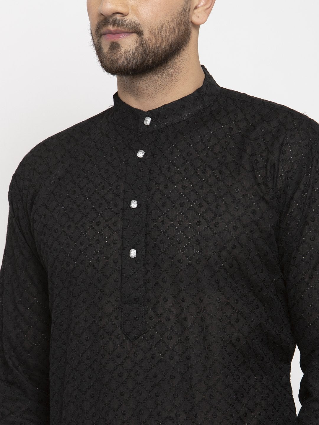 Jompers Men Black Chikan Kurta Only
