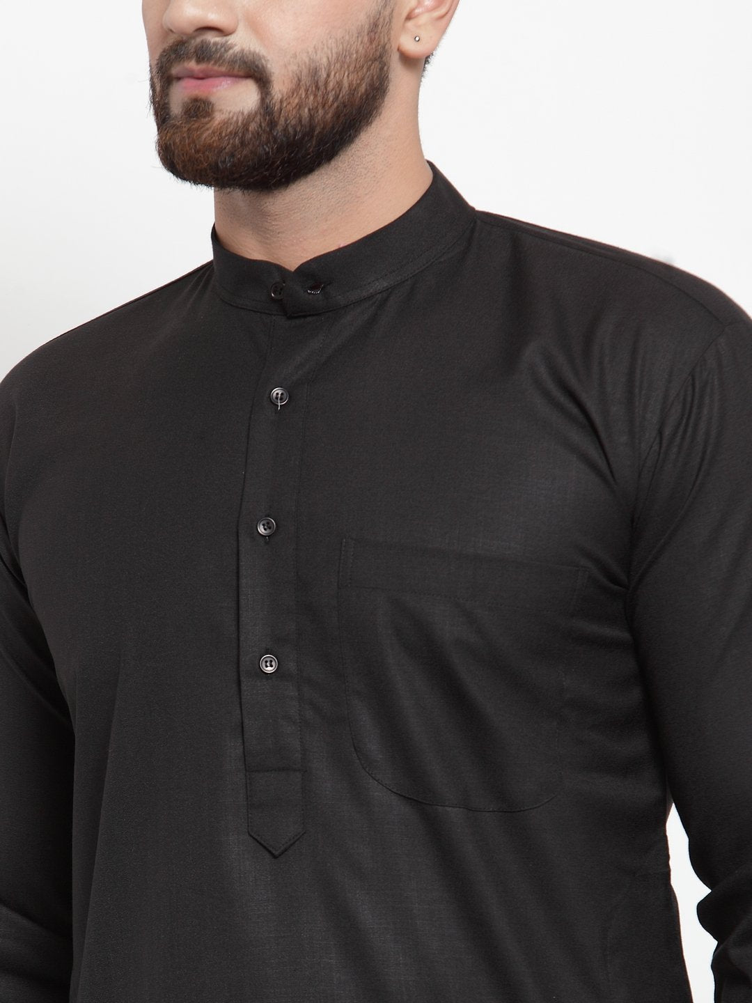 Jompers Men Black Solid Mandarin Collar Kurta with Churidar