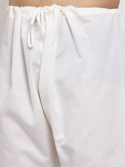Jompers Men Cream Embroidered Kurta with Pyjamas