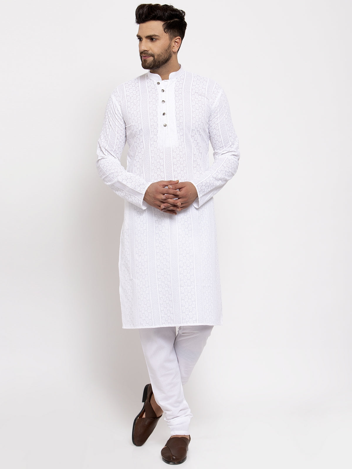 Jompers Men White Embroidered Kurta with Pyjamas
