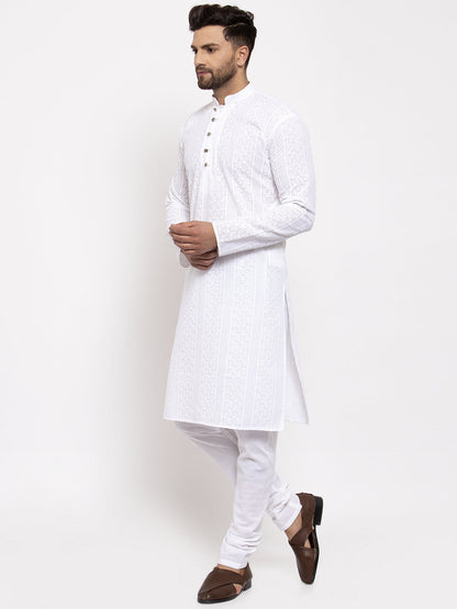 Jompers Men White Embroidered Kurta with Pyjamas