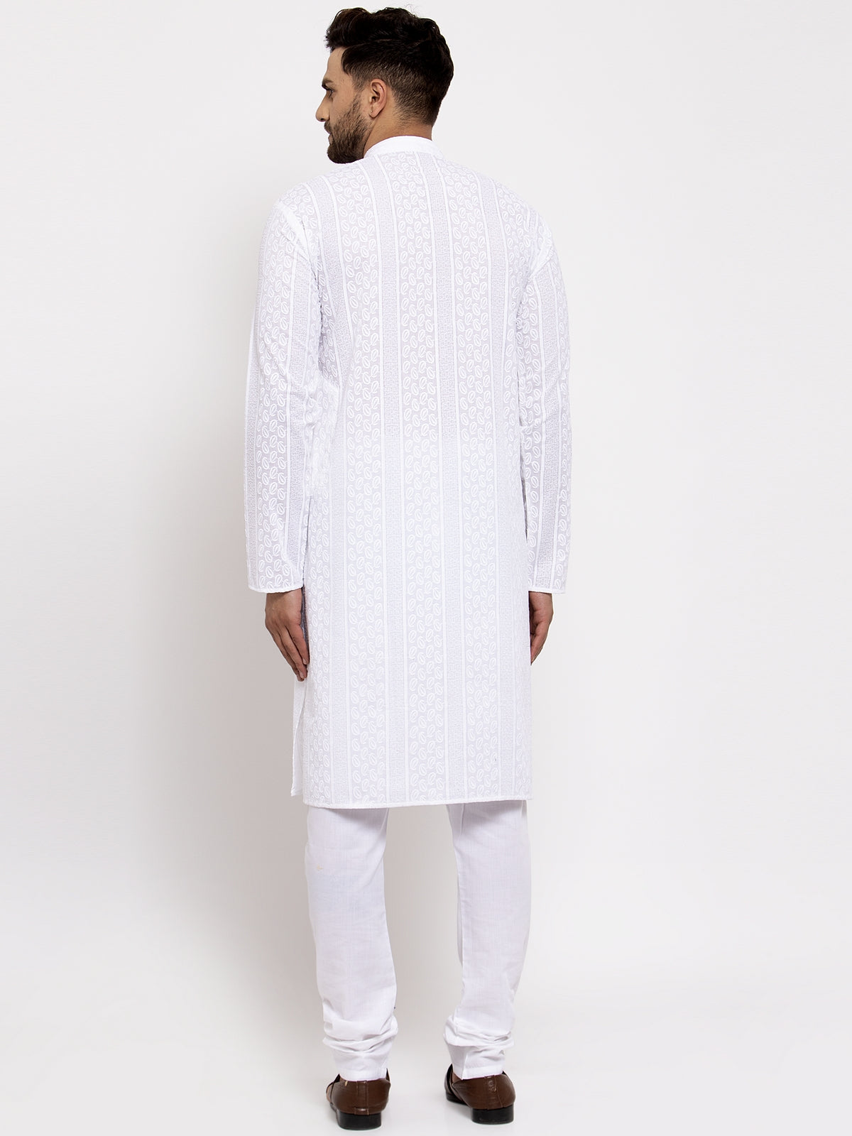 Jompers Men White Embroidered Kurta with Pyjamas