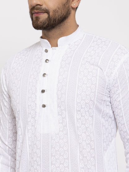 Jompers Men White Embroidered Kurta with Pyjamas