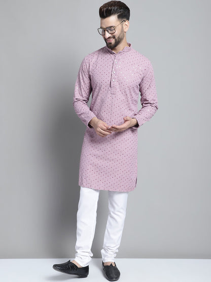 Jompers Men's Purple Chikankari Embroidered and Sequence Kurta with Churidar