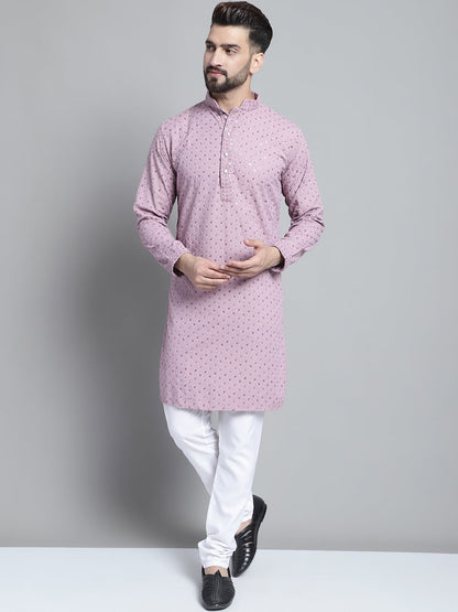 Jompers Men's Purple Chikankari Embroidered and Sequence Kurta with Churidar