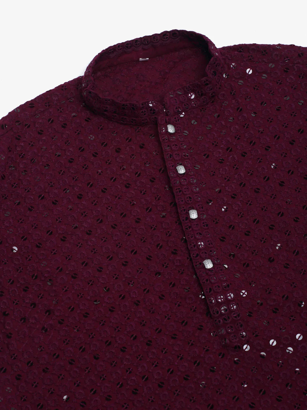 Jompers Men's Purple Chikankari Embroidered and Sequence Kurta with Churidar