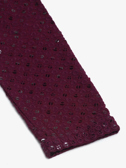 Jompers Men's Purple Chikankari Embroidered and Sequence Kurta with Churidar