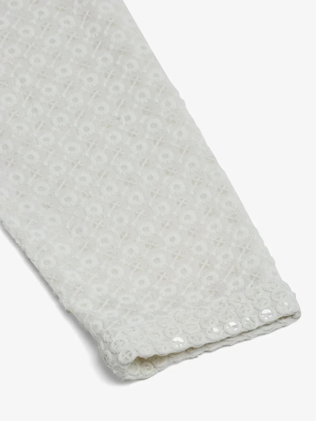 Jompers Men's White Chikankari Embroidered and Sequence Kurta with Churidar