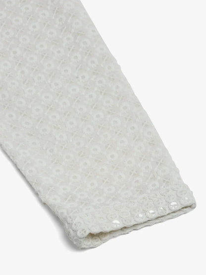 Jompers Men's White Chikankari Embroidered and Sequence Kurta with Churidar