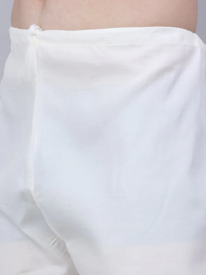 Jompers Men's White Chikankari Embroidered and Sequence Kurta with Churidar