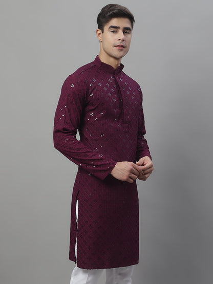 Jompers Men's Purple Chikankari Embroidered and Sequence Kurta