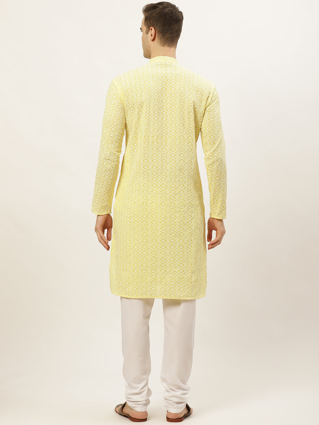 Jompers Men's Yellow Embroidered Kurta Only