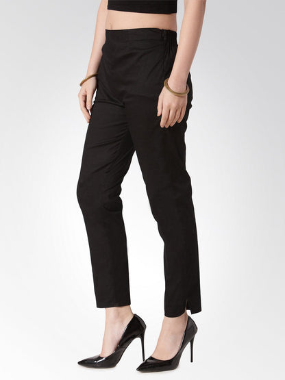 Jompers Women Black Smart Slim Fit Solid Regular Trousers