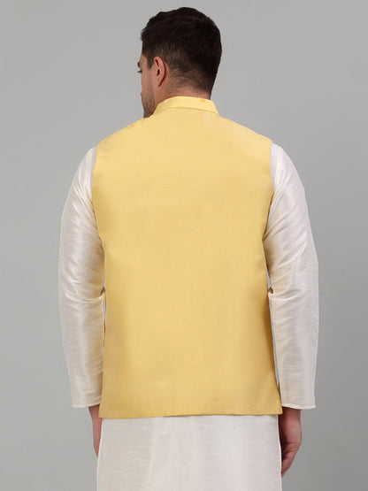 Jompers Men's Embroidered Nehru Jacket - Yellow