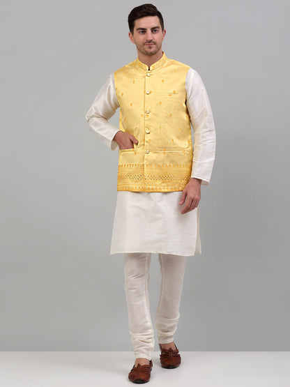 Jompers Men's Embroidered Nehru Jacket - Yellow