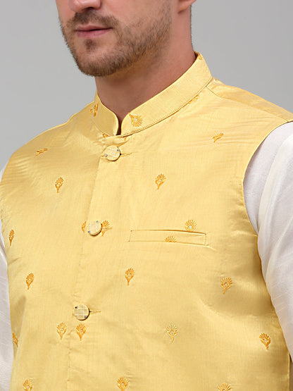 Jompers Men's Embroidered Nehru Jacket - Yellow
