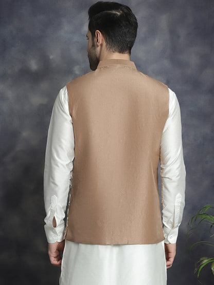 Jompers Men's embroidered Nehru Jacket - Brown