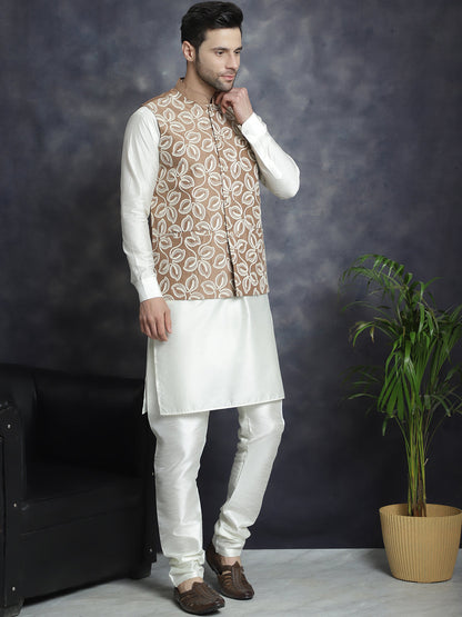 Jompers Men's embroidered Nehru Jacket - Brown