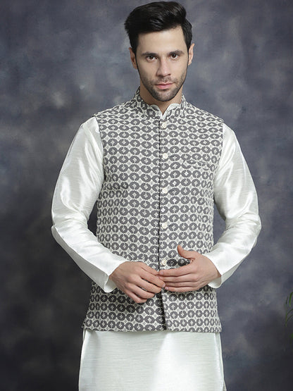 Jompers Men's embroidered and sequins Nehru Jacket - Grey