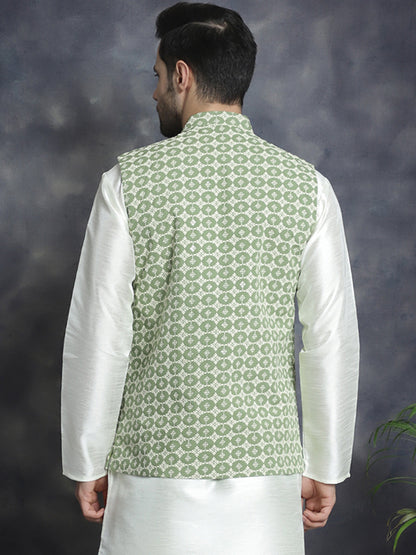 Jompers Men's embroidered and sequins Nehru Jacket - Mehndi