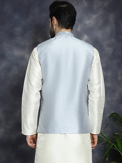 Jompers Men's Sequins and Embroidred Nehru Jacket - Grey