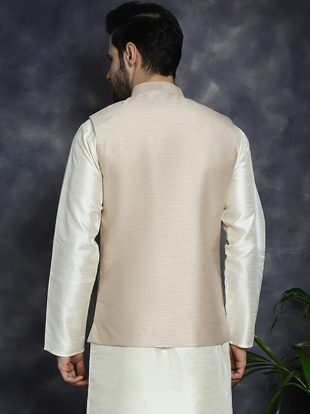 Jompers Men's Sequins and Embroidred Nehru Jacket - Peach