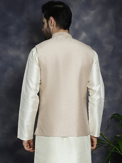 Jompers Men's Sequins and Embroidred Nehru Jacket - Peach