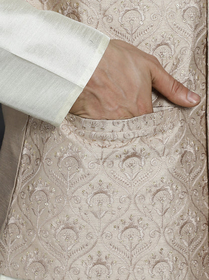 Jompers Men's Sequins and Embroidred Nehru Jacket - Peach