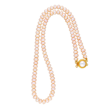 J Pearls New Single Line Peach Pearl Necklace - Real Pearl Jewelry