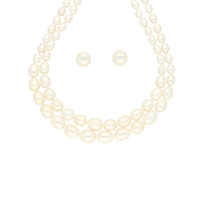 J Pearls 2 Lines Oval Pearl Necklace - Real Pearl Jewelry