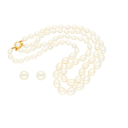 J Pearls 2 Lines Oval Pearl Necklace - Real Pearl Jewelry