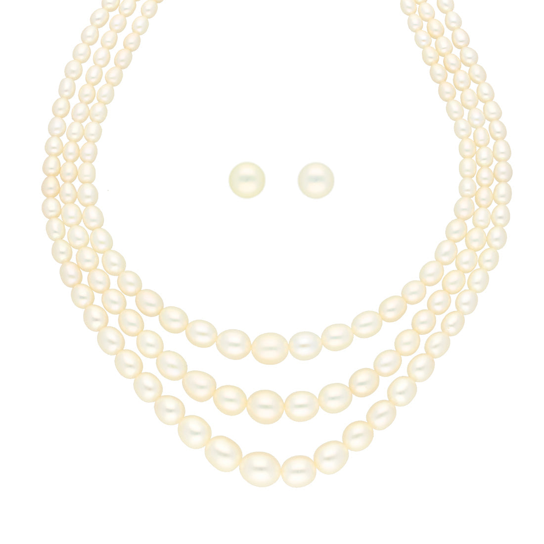 J Pearls 3 Lines Oval Pearl Necklace - Real Pearl Jewelry