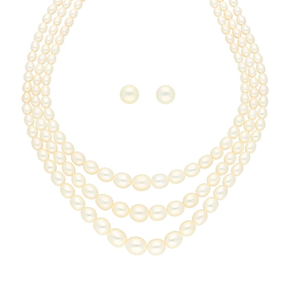 J Pearls 3 Lines Oval Pearl Necklace - Real Pearl Jewelry