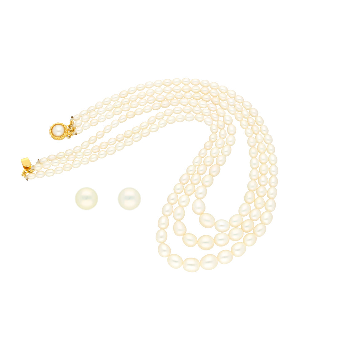 J Pearls 3 Lines Oval Pearl Necklace - Real Pearl Jewelry