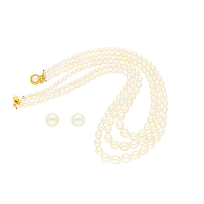 J Pearls 3 Lines Oval Pearl Necklace - Real Pearl Jewelry