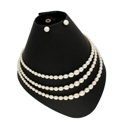 J Pearls 3 Lines Oval Pearl Necklace - Real Pearl Jewelry
