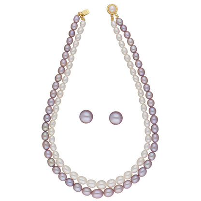 J Pearls Pahal 2 Lines Pearl Necklace Set - Real Pearl Jewelry