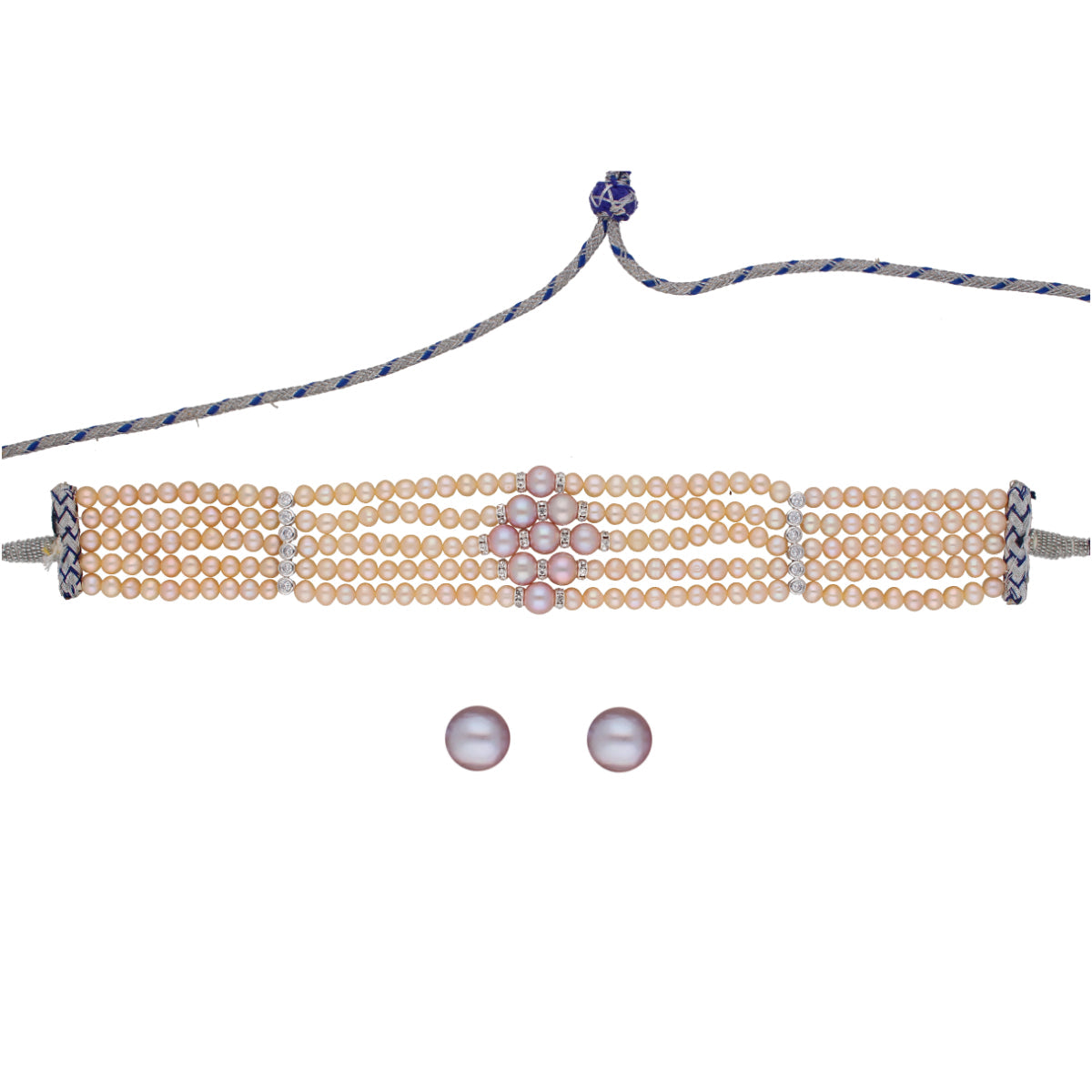 J Pearls Jaahnavi 5 Lines Round Pearl Choker - Real Pearl Jewelry