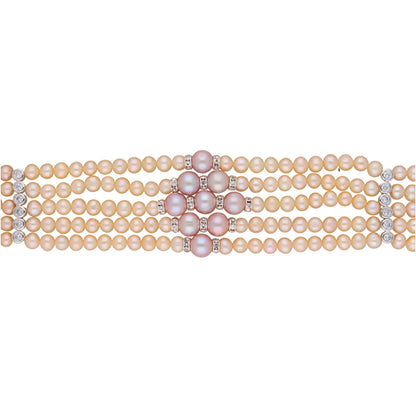J Pearls Jaahnavi 5 Lines Round Pearl Choker - Real Pearl Jewelry