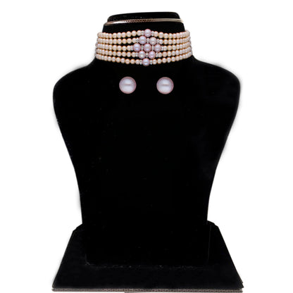 J Pearls Jaahnavi 5 Lines Round Pearl Choker - Real Pearl Jewelry
