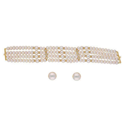 J Pearls Warda 4 Lines Round Pearl Choker - Real Pearl Jewelry