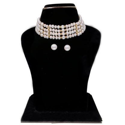 J Pearls Warda 4 Lines Round Pearl Choker - Real Pearl Jewelry