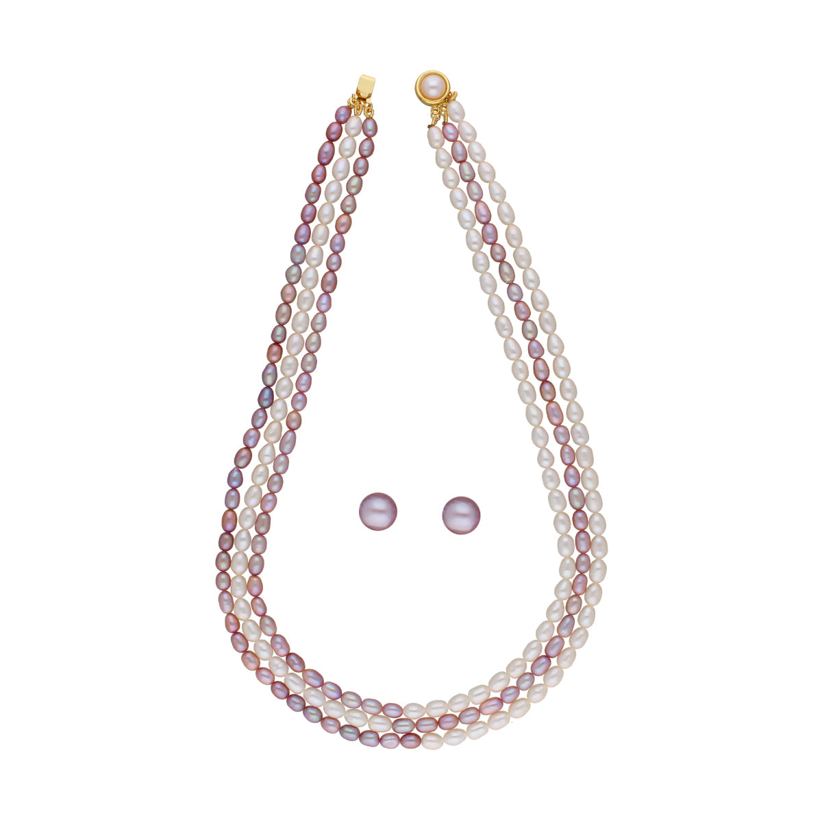 J Pearls Abhi 3 Lines Pearl Necklace Set - Real Pearl Jewelry