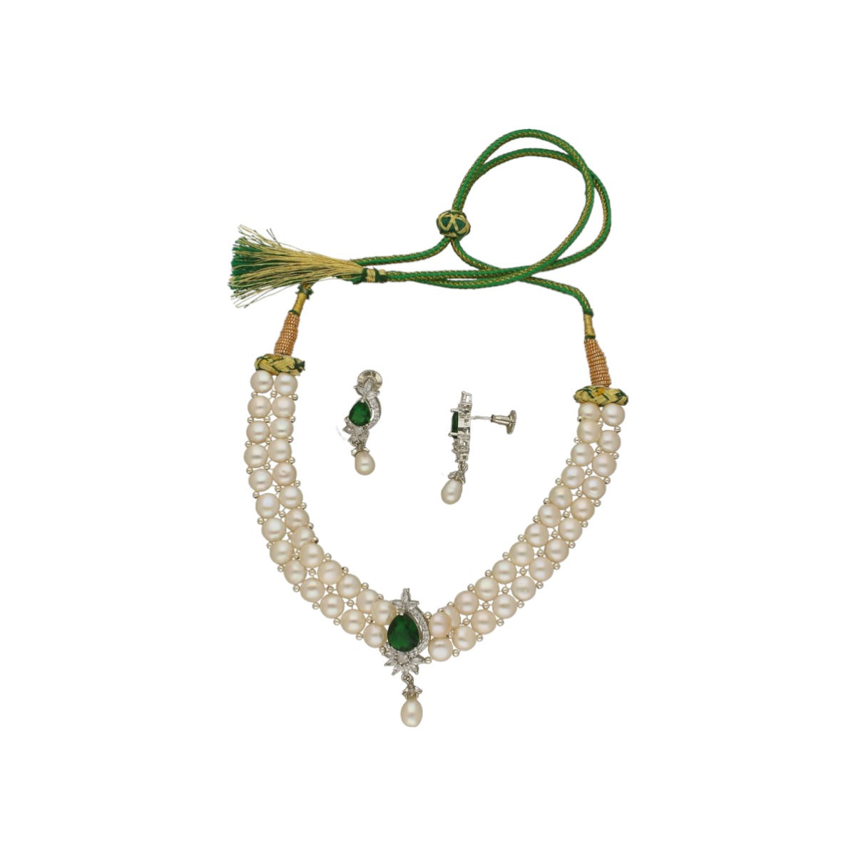 J Pearls Dual Line White Pearl Choker