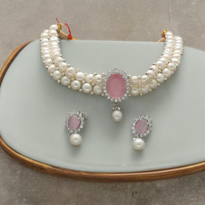 J Pearls Designer 2 Lines White Pearl Choker