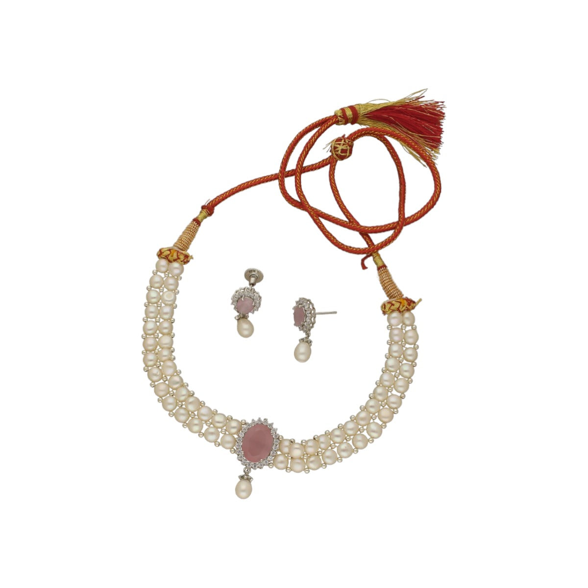 J Pearls Designer 2 Lines White Pearl Choker