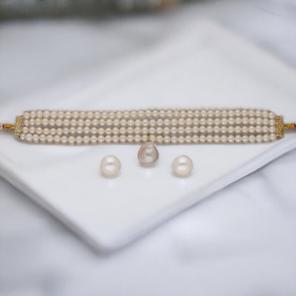 J Pearls Iha 4 Lines Round Pearl Choker Set